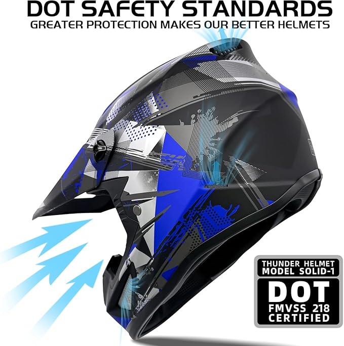 Youth Kids Motocross Helmet, Adult ATV Dirt Bike Helmet with Goggles Gloves & Mask Quick, Full Face Motorcycle Helmet with Quick Release Buckle DOT Certified