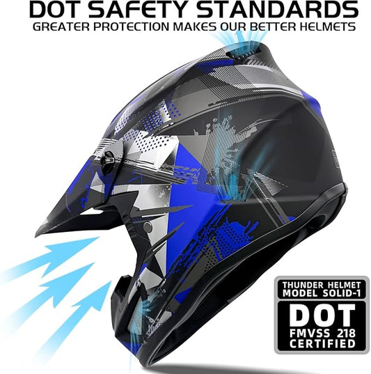Youth Kids Motocross Helmet, Adult ATV Dirt Bike Helmet with Goggles Gloves & Mask Quick, Full Face Motorcycle Helmet with Quick Release Buckle DOT Certified