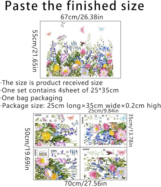 4 Pieces Flowers Wall Decals Vinyl Flowers Wall Stickers Removable Floral Murals Peel and Stick Colorful Flower Decor for Girls Bedroom Living Room Nursery (Butterfly)