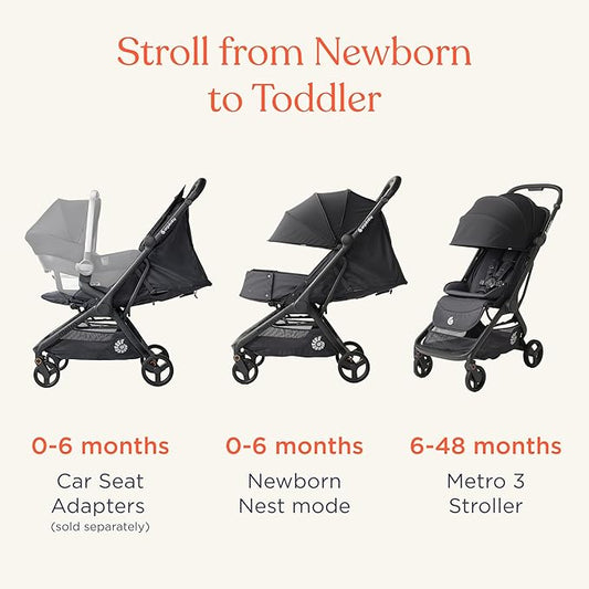 Ergobaby Metro 3 All in One Compact Baby Stroller - Foldable, Lightweight Travel Stroller - Easy One-Hand Fold for Overhead Airplane Storage (Carries up to 50 lbs) - Car Seat Compatible - Onyx Black
