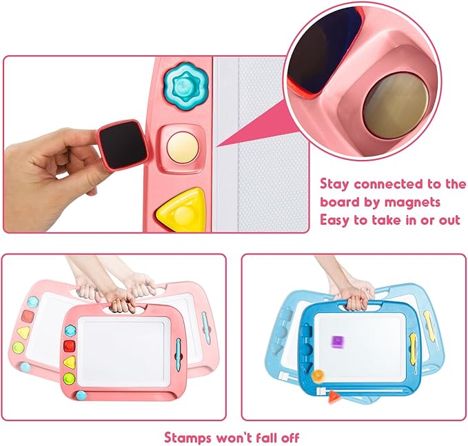 SGILE Large Magnetic Drawing Board for Kids, Toddlers Toys for 1 2 3 4 Year Old, Etch & Sketch Pad with 4 Stamps, Learning and Educational Toys for Boys Girls Gift, 16 ×13 in (42 x 32 CM), Light Pink