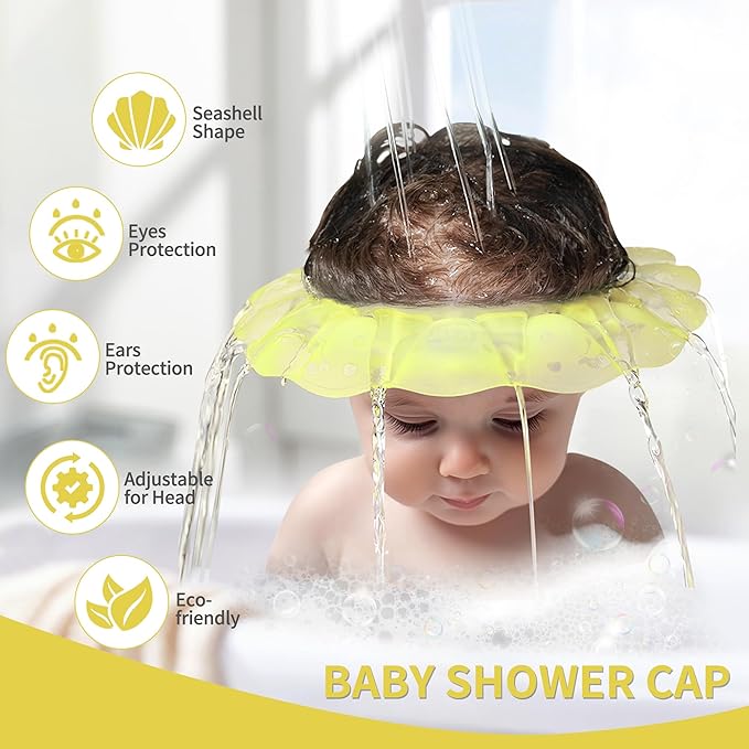 kair Baby Kids Shower Cap Soft Adjustable Silicone Toddler Bath Visor Children Hair Washing Hat Keep Kids Shield Water Out of Eyes & Ears (Yellow, Head Size 12.5"-19" Less Than 24 Months)