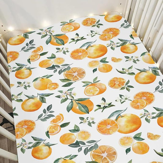 Watercolor Oranges Baby Crib Sheets for Boy Girl 52x28Inch Orange Flowers Leaves Soft Snug Fitted Crib Mattress Cover Summer Citrus Fruits Baby Sheet for Standard Crib & Toddler Bed Mattresses