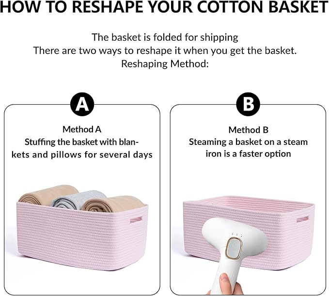 MiniArk Large Storage Baskets for Organizing, Closet Shelf Baskets for Clothes Blanket Towels, Baby Nursery, Toy Bins Box, Woven Rope Baskets, 17 x 13 x 7.5”, 4 Packs Light Pink