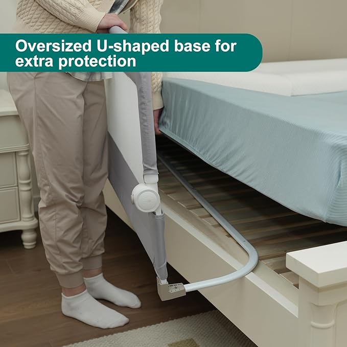 Toddler Bed Rails, 51 Inch Foldable Bed Rail for Toddlers, Baby Bed Rail Guard for Twin, Full, Queen Size Bed, Box, Platform Bed, with Reinforced Safety System