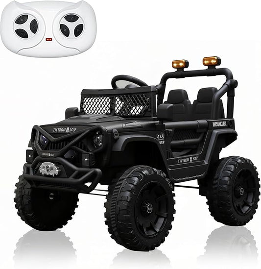 12V Kids Ride On Jeep-Style Car with Remote Control, Bluetooth Music & Stories, LED Headlights, Shock Absorption, Double Doors with Lock, Safe Speed, Battery Powered Electric Vehicle for Boys & Girls