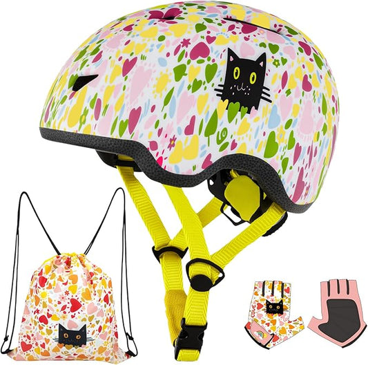 Toddler Bike Helmet with Gloves and Backpack Set, 3 Sizes for Baby Infant to Kids Ages 1-3 3-5 5-8+, Adjustable Boys Girls Bike Helmet for Bicycle/Scooter/Skateboard/Roller Skate