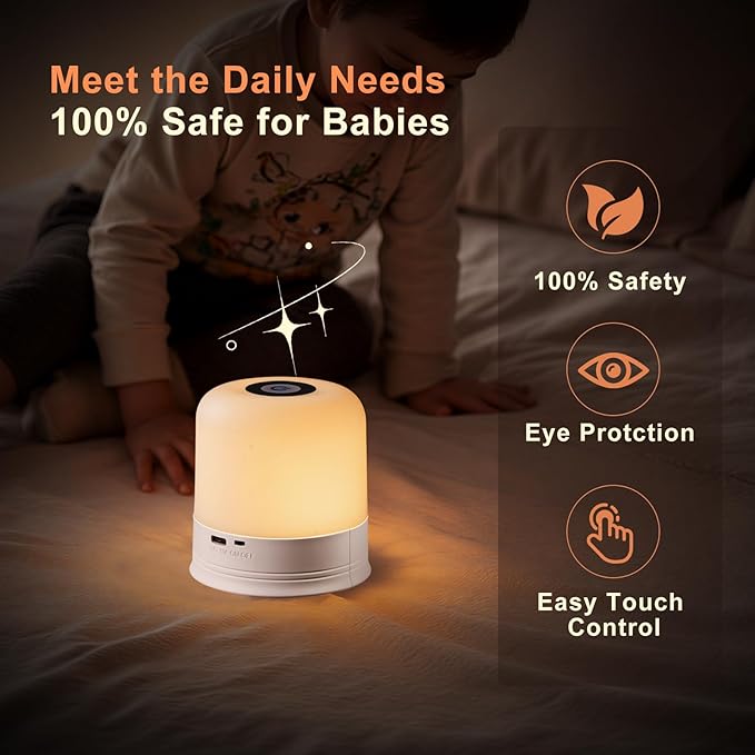 Portable Night Light, USB Rechargeable Small Desk Lamp, 3 Brightness & 1 Remote, Touch Bedside Cordless Table Lamp, Portable Night Lamp for Bedroom Living Room Home (White)