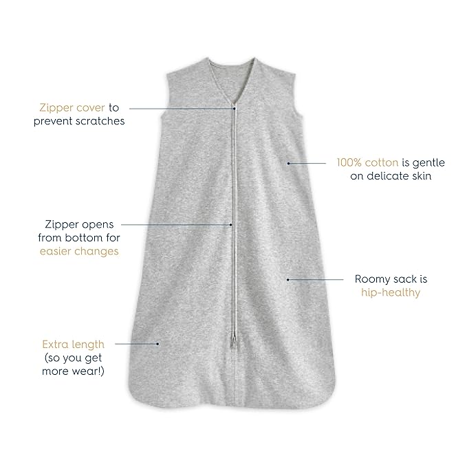 HALO SleepSack, 100% Cotton Wearable Blanket, Swaddle Transition Sleeping Bag, TOG 0.5, Heather Grey, Large, 12-18 Months