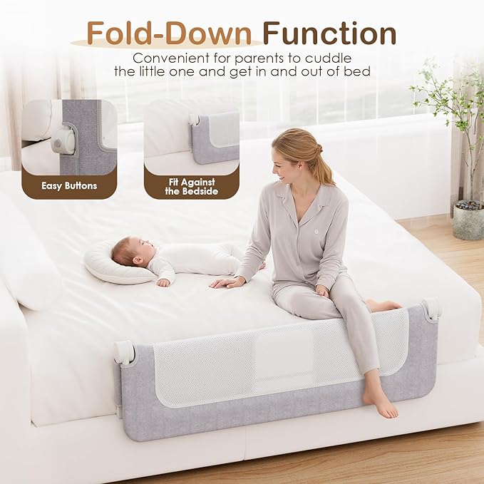 Bed Rail for Toddlers, 47 Inch Swing Down Bed Rail for Baby with Wider U-Shape Base, Breathable Toddler Bed Rails for King, Queen, Full, Twin Baby Bed Rail Guard