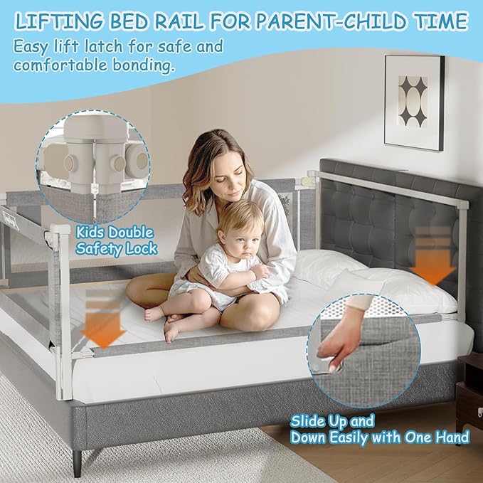 3-Pack Bed Rails for Toddlers with Headboard Rod - Height Adjustable Baby Bed Rail Guard Specially Designed for Full Size (74.8 x 74.8 x 54 Inch)