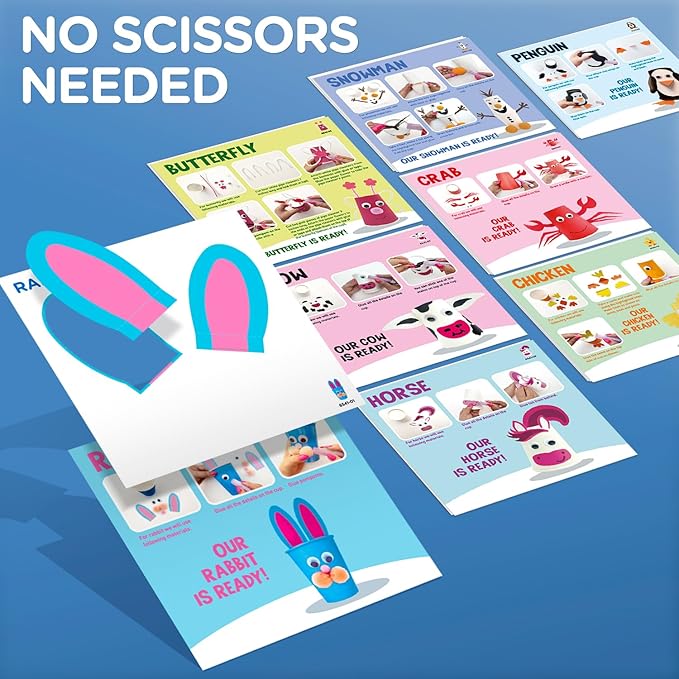Arts and Crafts for Toddlers & Kids Ages 3-6 – Paper Cup Craft Kit, 8 Animal Projects – Fun Preschool Activity for Girls & Boys