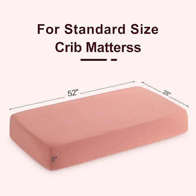 NTBAY 2 Pack Muslin Cotton Crib Sheets, Soft and Breathable Double Layer 28x52 Baby Crib Sheets for Standard Crib and Toddler Mattresses, Boys, Girls, Unisex, Blush Pink, 28x52 Inches