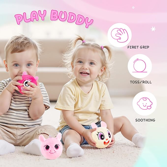 ZOOJOY 3 Pcs Plush Bouncy Balls for Toddlers and Kids, 3-Inch High Bounce Sensory Toys Featuring Unicorn, Bunny & Monster, Soft Game Balls Gift for Girls 6 Months+, Indoor & Outdoor Play