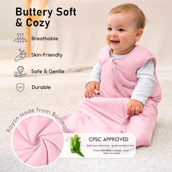 Yoofoss Rayon Made from Bamboo Baby Sleep Sack 6-12 Months 1.0 Tog Baby Wearable Blanket, Super Soft Infant Toddler Sleeping Sack 2-Way Zipper