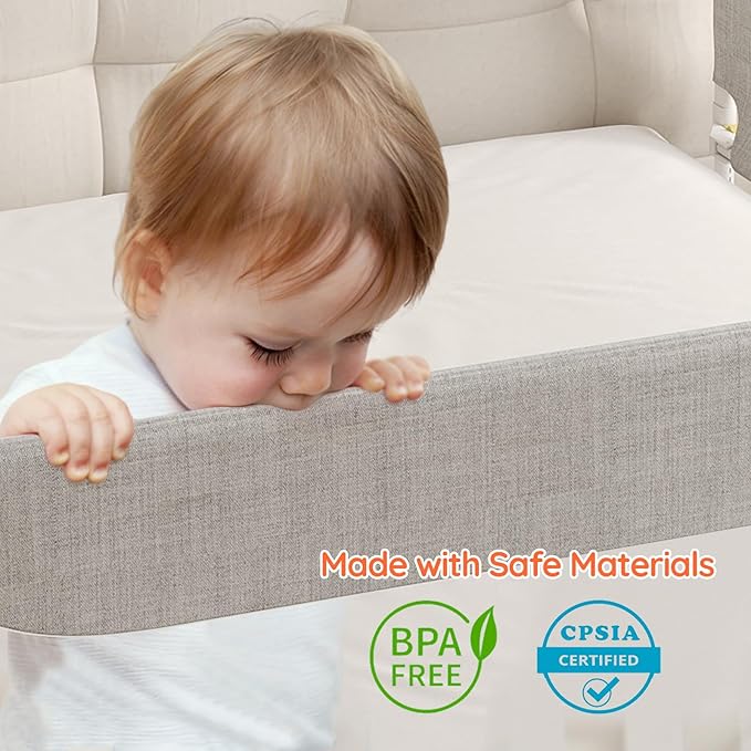 colorfarm Queen Size Toddler Bed Rail 3-Sided Bed Rail Guard with Safety Lock - Adjustable Bedrails for Baby Infant Child (78.7x78.7x59)