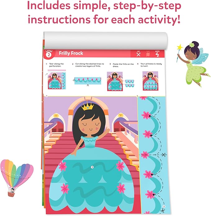 Skillmatics Scissor Skills Activity Book - Snip Snip Unicorns & Princesses, Stocking Stuffers, 25 Fun Cutting Activities, 2 Child-Safe Scissors, Felt Craft Kit, Christmas Gifts for Ages 3, 4, 5, 6, 7