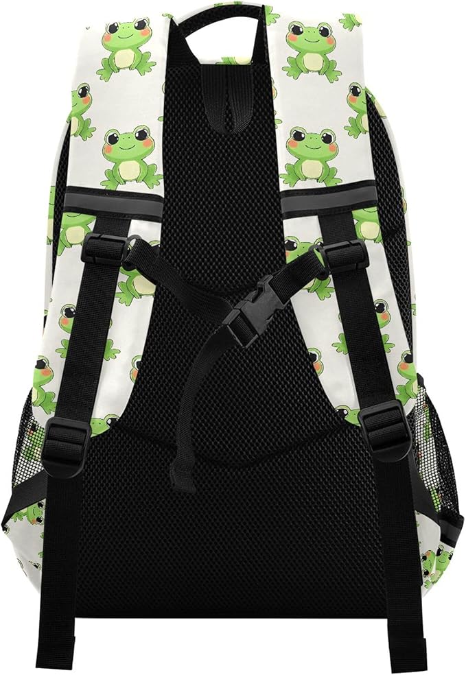 MNSRUU Laptop Backpack with Chest Strap, Frog Cute School Backpack, Travel Hiking Bag for Boys Girls Teen College Adult, Rucksack Knapsack