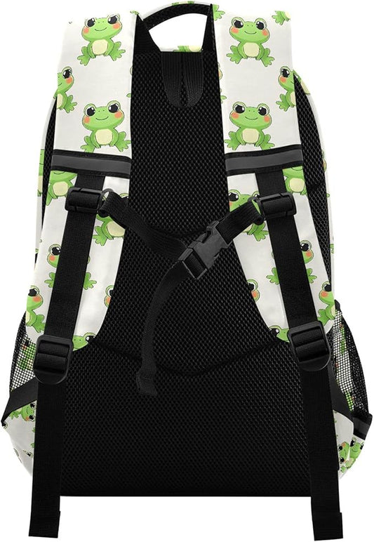 MNSRUU Laptop Backpack with Chest Strap, Frog Cute School Backpack, Travel Hiking Bag for Boys Girls Teen College Adult, Rucksack Knapsack