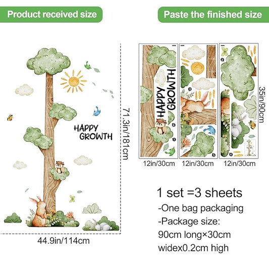 DRWSSR 3D Cartoon Height Growth Chart for Kids Wall Stickers Removable DIY Jungle Animals and Plants Height Sticker Peel and Stick Sun White Clouds Wall Art Decor for Nursery Kids Bedroom Living Room