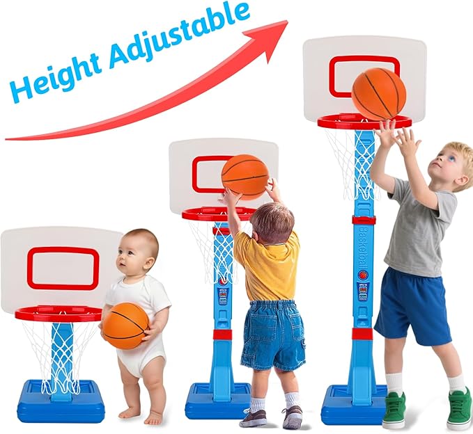 Toddler Basketball Hoop Indoor Mini Adjustable Basketball Goal with Ball Pump Outdoor Toys Backyard Game Outside Pool Basketball Toys for 3 4 Year Old Boy Girl Kid Toy Age 4-8 Birthday Gift
