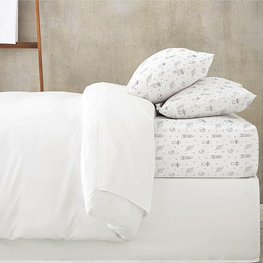 MakeMake Organics Organic Full Fitted Sheet Set GOTS Certified Organic Cotton Fitted Sheet with Pillowcase Ultra Soft Non Toxic Breathable Hypoallergenic Outer Space Celestial (Full, Astronaut)