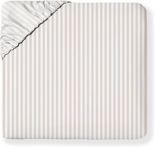 MakeMake Organics Organic Queen Fitted Sheet Set GOTS Certified Organic Cotton Fitted Sheet with Pillowcase Ultra Soft Non Toxic Breathable Hypoallergenic Colorful Neutral (Full, Beige Stripes)