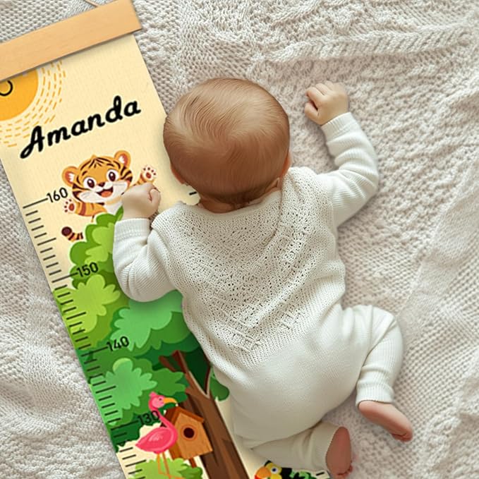 Woodemon Personalized Name Growth Chart for Wall, Painted Tree Animals Canvas Height Chart for Kids Baby Child Toddler, Canvas Growth Chart for Wall Nursery Decor, Hangable & Waterproof