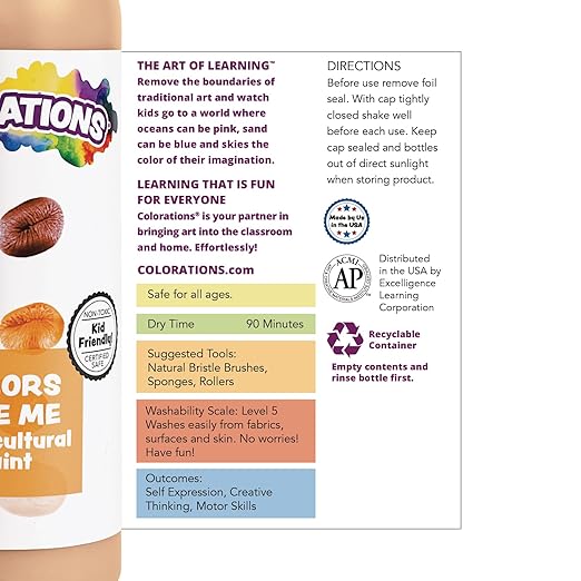 Colorations Washable Multicultural Paint, Color Like Me, 16 fl oz Bottle, Cinnamon Skin Color, Kids Paint,Art Supplies, Diversity, Skin Tones, Multi-ethnicity, Multi Cultural