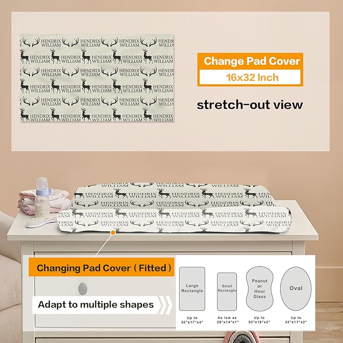 Custom Baby Bedding Set: Personalized Grey Deer Bedding Baby Blanket Fitted Sheet Changing Cover Nursery Rug Room Decor Gift Idea