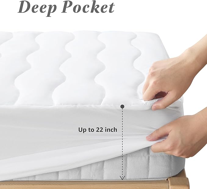 Cotton Waterproof Twin XL Mattress Protector for Dorm Room Essentials, Breathable Soft Quilted Mattress Pad, Noiseless Fitted Mattress Cover with Deep Pocket Fits Up to 22" Mattress (39x80 White)