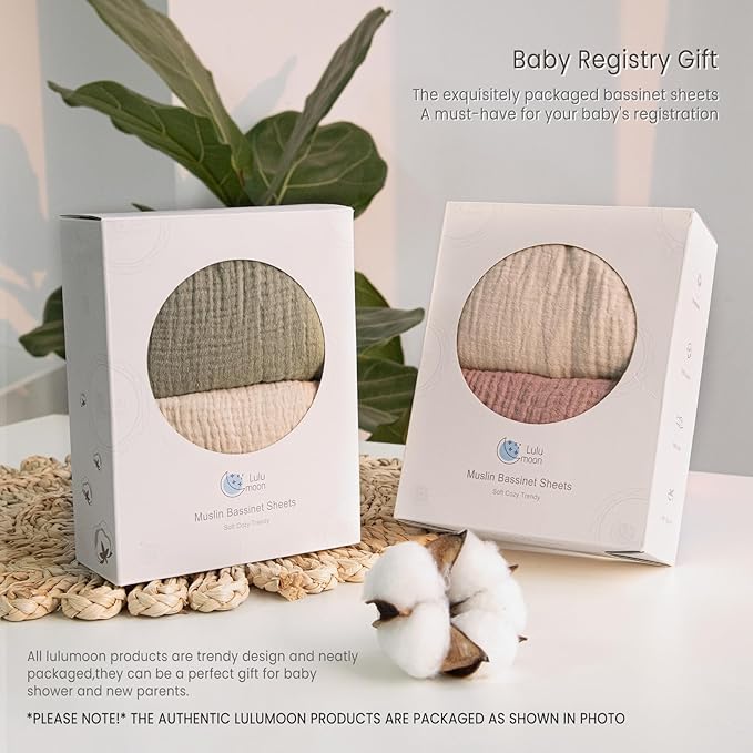 lulumoon Baby Muslin Bassinet Sheets: Cotton Bassinet Sheets Neutral for Boys and Girls - Fitted for Oval Rectangle or Hourglass