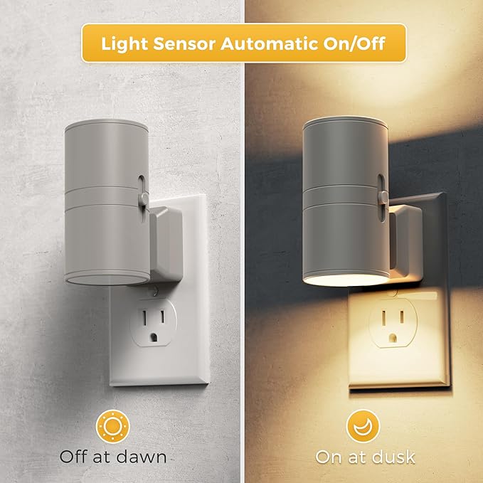 L LOHAS LED Night Light Plug in, Night Lights Plug into Wall, Dusk to Dawn Sensor, Adjustable Brightness Soft White Nightlight, 3000K 100LM Dimmable Nightlights for Hallway Bedroom Stairway, 1 Pack