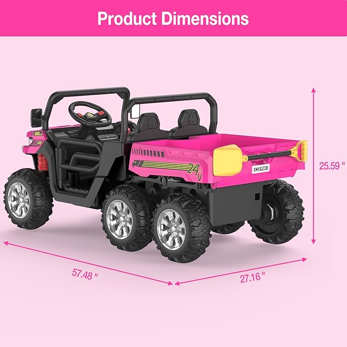 2-Seater Kids Ride On Dump Truck, 75W Electric Ride On UTV Toys with Remote Control, Dump Bed, PP Tire x 6, LED Light & Music, 24V 4WD Power Ride On Truck Car for Boys Girls (Red)