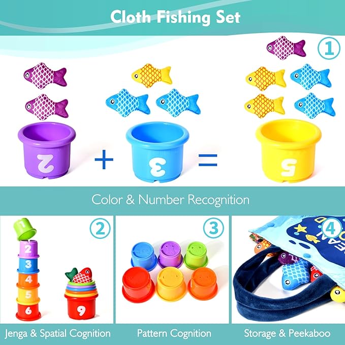 Montessori Toys for 1 Year Old Boy Girl Gifts, Cloth Fishing Game Toddler Toy 1-3, Sorting Learning Baby Toys 6-12-18 Months, One Year Old Girl Boy Gifts
