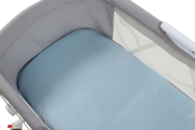Satin Pack n Play Sheet Set 2 Pack Ultra Soft Silk Fitted Mini Crib Sheets Playard Sheet Protect for Baby Hair and Skin, Grey & Lt Blue