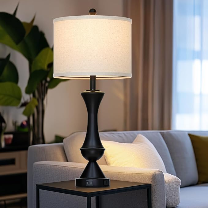 luxeflow 29" Black Tall Table Lamps for Living Room, Touch Control Bedroom Lamp with USB A+C Ports, 3-Way Dimmable Bedside Table Lamps Set of 2, Modern Metal Lamp for Nightstand