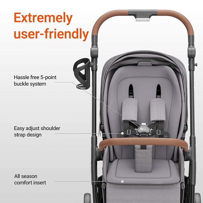 MAMAZING Air Lux Baby Stroller, Strength Carbon Fiber Frame & Only 15.8lbs, Newborn Stroller with Car Seat Adapter, One-Hand Compact Folding & Reversible Seat, Infant Insert & Cup Holder Included