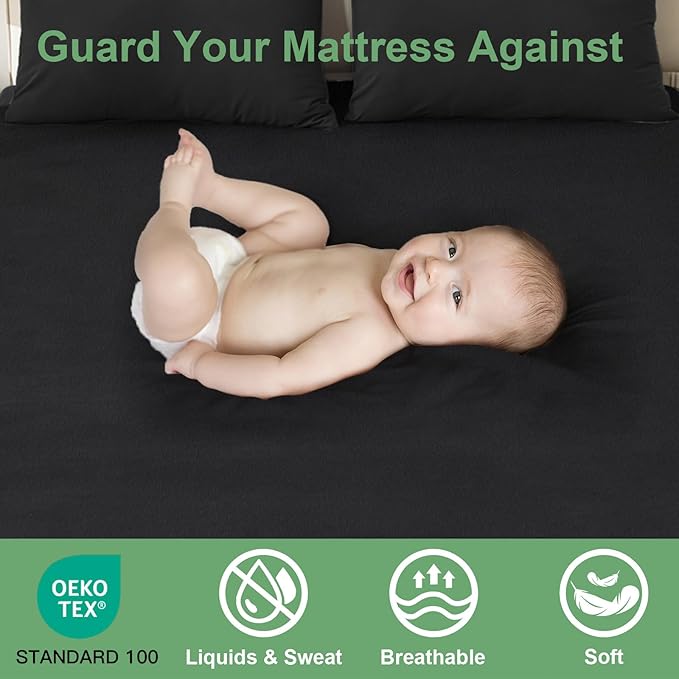 Sufdari Waterproof Mattress Protector Full Size, Noiseless Mattress Cover with 18" Deep Pocket, Bed Bug Proof and Waterproof Fitted Sheets, Machine Washable Mattress Protectors Black