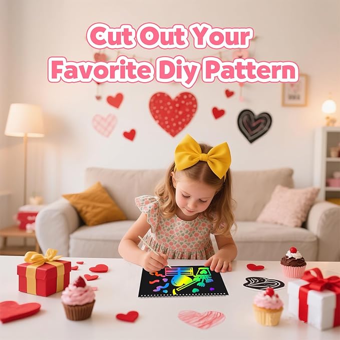 ZMLM Scratch Paper Art Craft: 2 Pack Rainbow Scratch Set for 3 4 5 6 7 8 9 10 Years Old Girls Boys Students Drawing Coloring Black Magic Art Supplies Kits Gifts School Birthday Party Toys (Valentines)