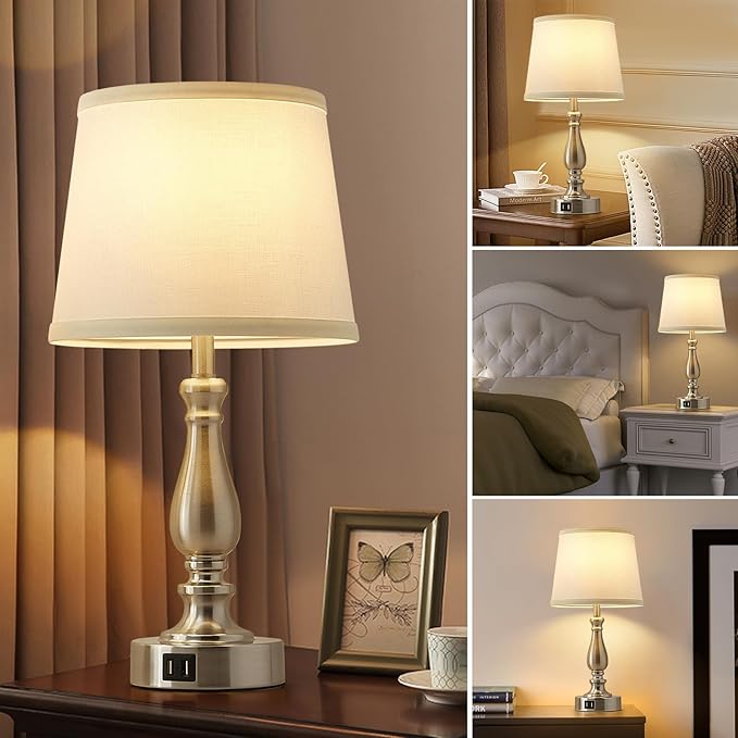 EJIAXIN Table Lamps for Bedrooms Set of 2 - Touch Bedside Lamps with USB C+A Ports,Dimmable White Nightstand Lamps for End Tables, Farmhouse Night Stand Lamps for Living Room Bed Side Guest Room