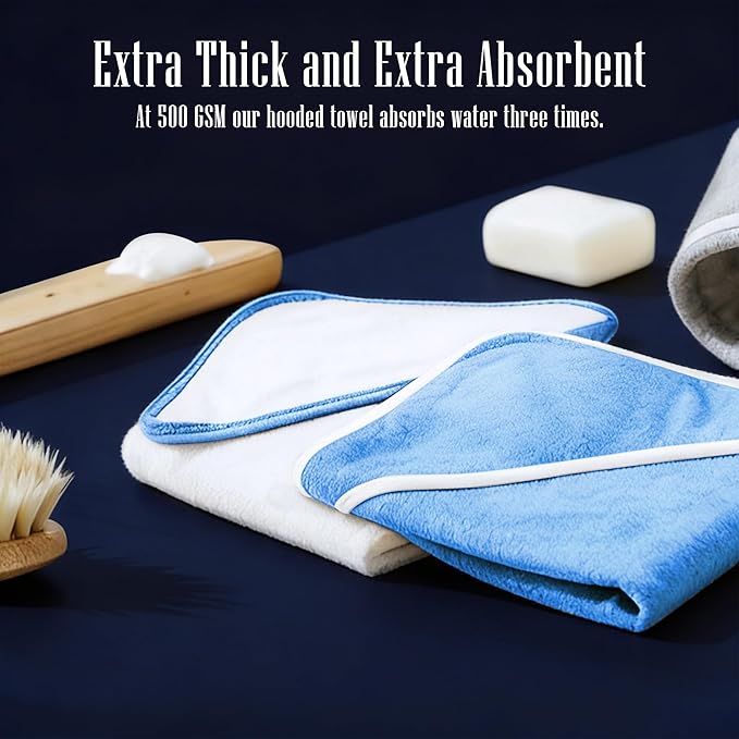 2 Pack Baby Bath Towel - Rayon Made from Bamboo, Ultra Soft Hooded Towels for Kids - X Large Size for 0-7 Yrs (White and Navy Blue, 37.5 x 37.5 Inch)