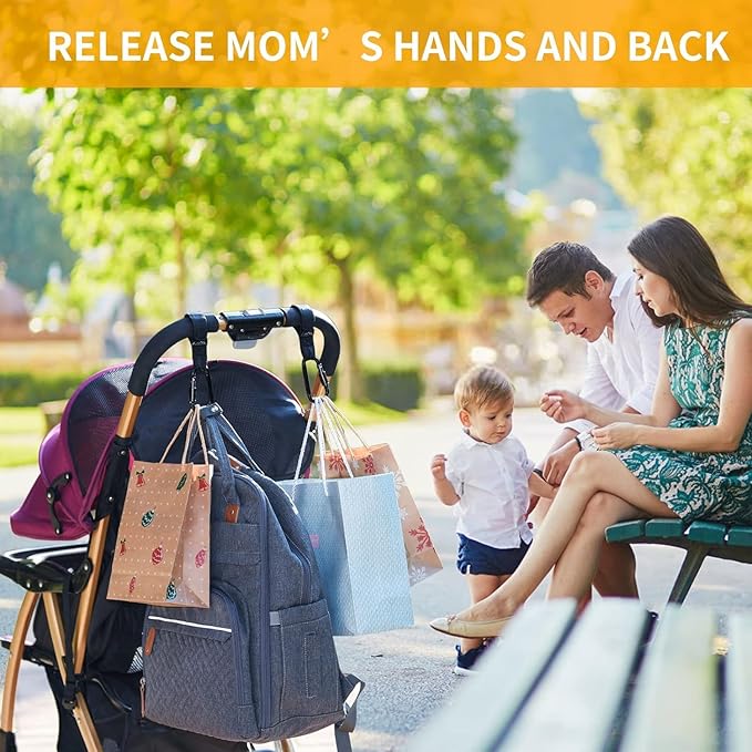 Baby Stroller Hooks Bag Hooks for Hanging Diaper Bags Multipurpose Hooks for Grocery Shopping Bags Premium Vegan Leather Pram Straps 2 Pcs (Black-3)