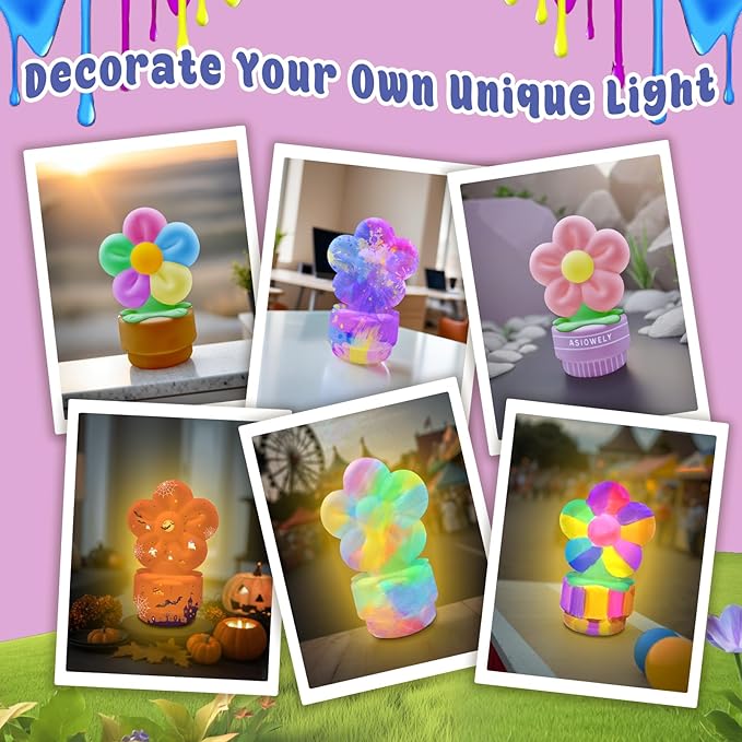 ASIOWELY Paint Your Own Lamp Kits,Arts and Crafts for Girls 8-12,DIY Arts Supplies for Kids Toys Ages 4-6-8,Flower Night Light Painting for Girl 5-10,Birthday Christmas Gifts for 3-12+ Years Old