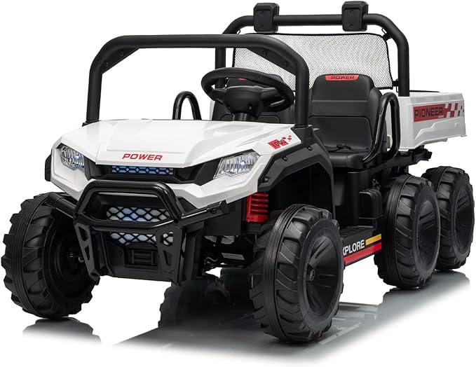 24V 4WD Electric Dump Truck for Kids, 2 Seater Remote Control Ride On Car with Dump Bed, All Terrain Vehicle Toy for Boys & Girls 3-8 Years Old, White