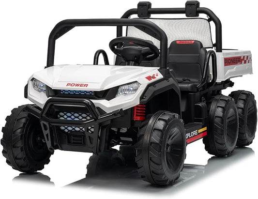 24V 4WD Electric Dump Truck for Kids, 2 Seater Remote Control Ride On Car with Dump Bed, All Terrain Vehicle Toy for Boys & Girls 3-8 Years Old, White