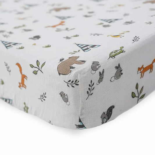 Little Unicorn Premium Crib Sheet | Breathable & Super-Soft Muslin Fabric (Forest Friends)