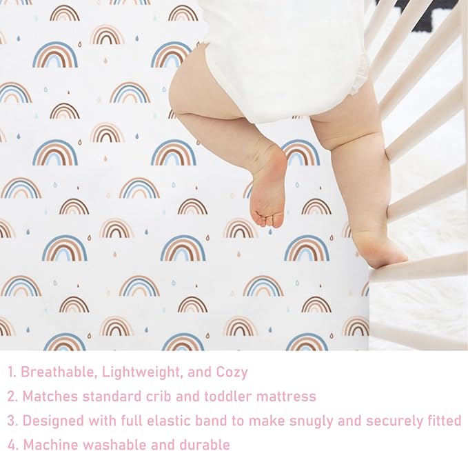 Rainbow Baby Crib Sheet 52''x28'' Cute Rainbow Drops Colorful Stretchy Fitted Crib Mattress Sheet for Boy Girl Bed Sheet for Standard Crib Toddler Mattresses