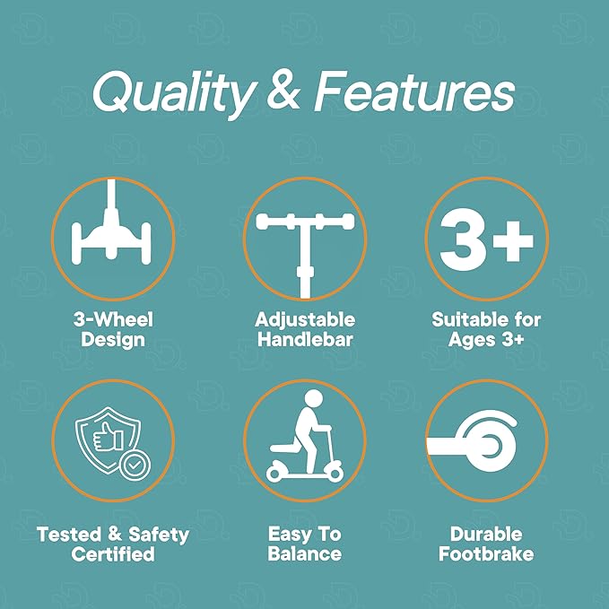 Dribbl 3-Wheel Kids Scooter - Lean-to-Steer Technology, Adjustable Height Handlebar, Wide Deck, Scooter for Boys & Girls Ages 3+, Child Safety Approved, Support Riders Up To 165 lbs, Light Blue/Orange