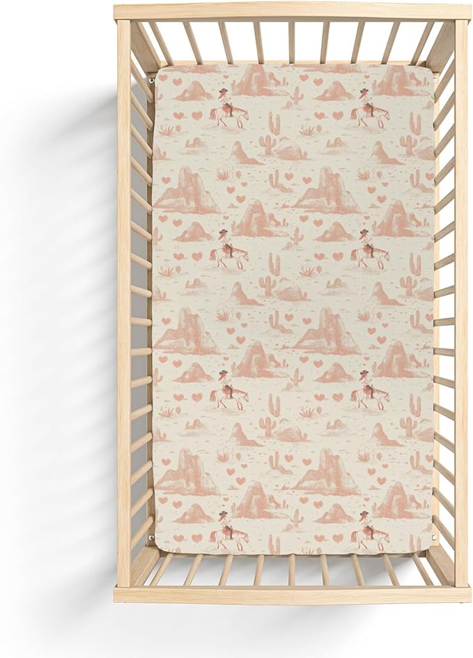 Vintage Pink Cowgirl Cactus Baby Crib Sheets for Boy Girl 52"x28" Western Cowgirl Love Soft Stretchy Fitted Crib Mattress Cover Wild Desert Baby Sheet for Standard Crib & Toddler Mattress Pad